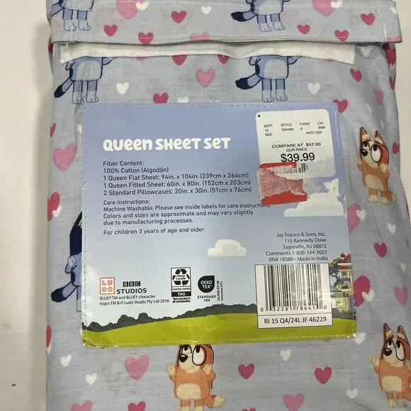 Bluey Bingo Hearts Queen Sheet Kids Set - Picture 2 of 3